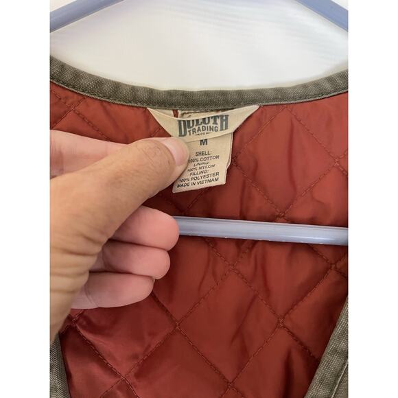 Duluth Trading co. Can Do Green Utility Vest Hiking Fishing Cargo Medium Canvas - Picture 7 of 7